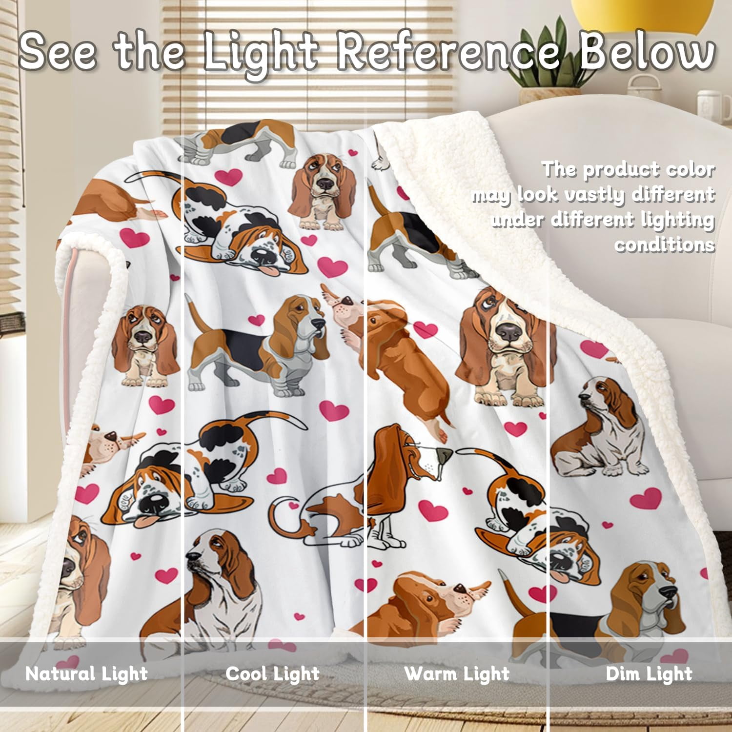 Red Hearts Dog Print Sherpa Plush Blanket Cute Puppy for Kids Adults 3D Animal Print Lightweight Blanket Bassett Hound Gifts Gift for Pet Lovers (BASSET HOUND,Twin, 60 x 80 Inches)
