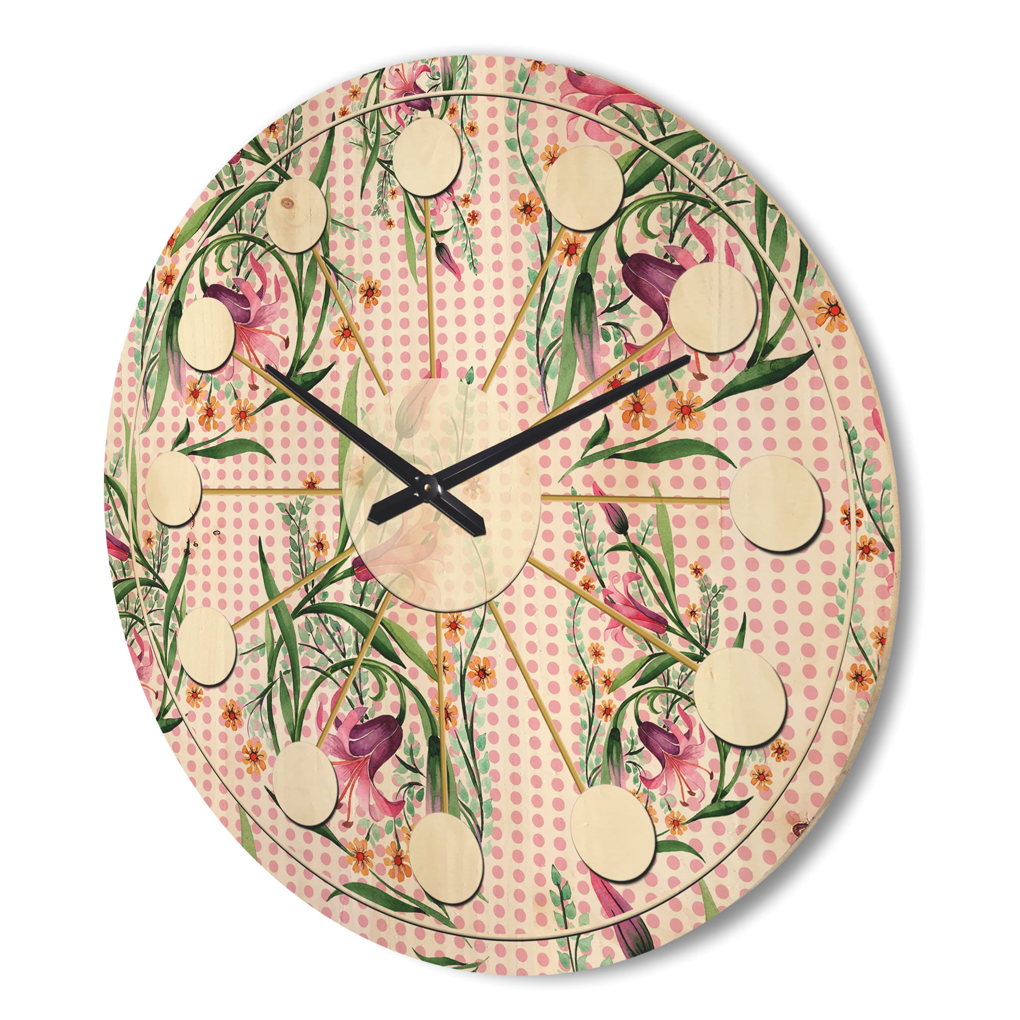 Designart 'Botanical Floral Retro X' Mid-Century Modern Wood Wall Clock