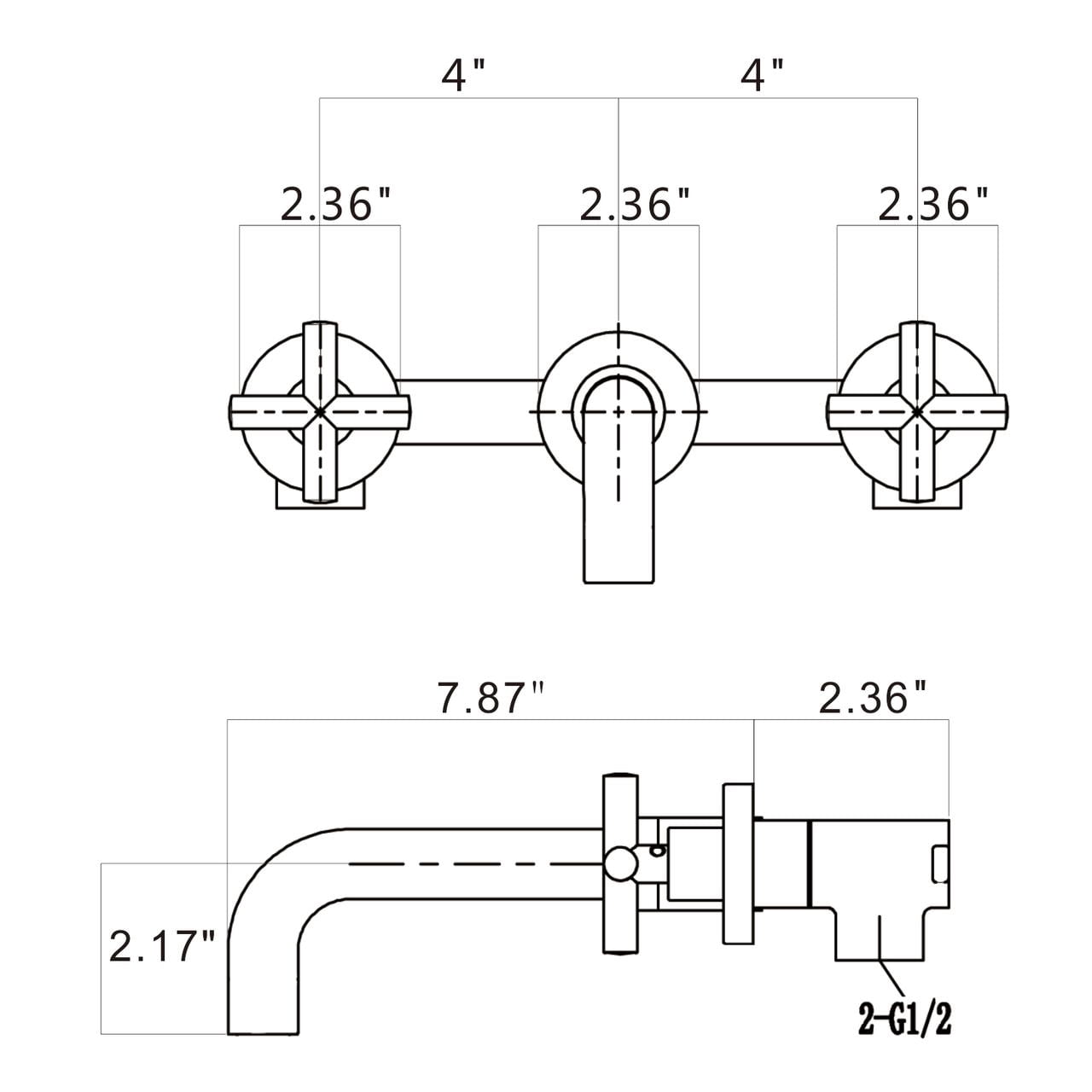 Wall Mounted Bathroom Sink Faucet with Pop-Up Drain (No Overflow), Dual Cross Handle, Anti-Splash Aerator