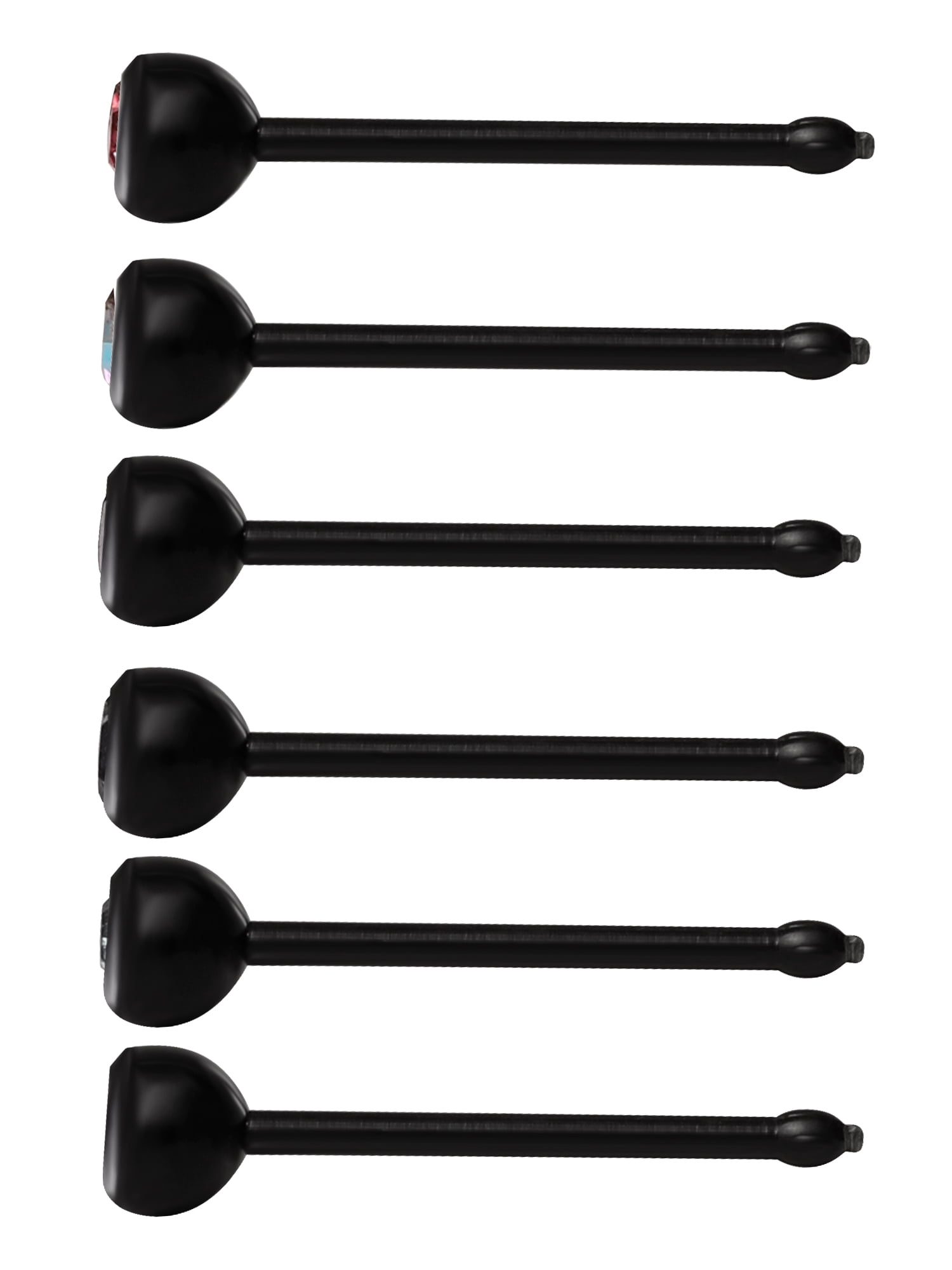Hot Silver Women's Black Crystal Nose Ring Set, 22G, 6 Pieces