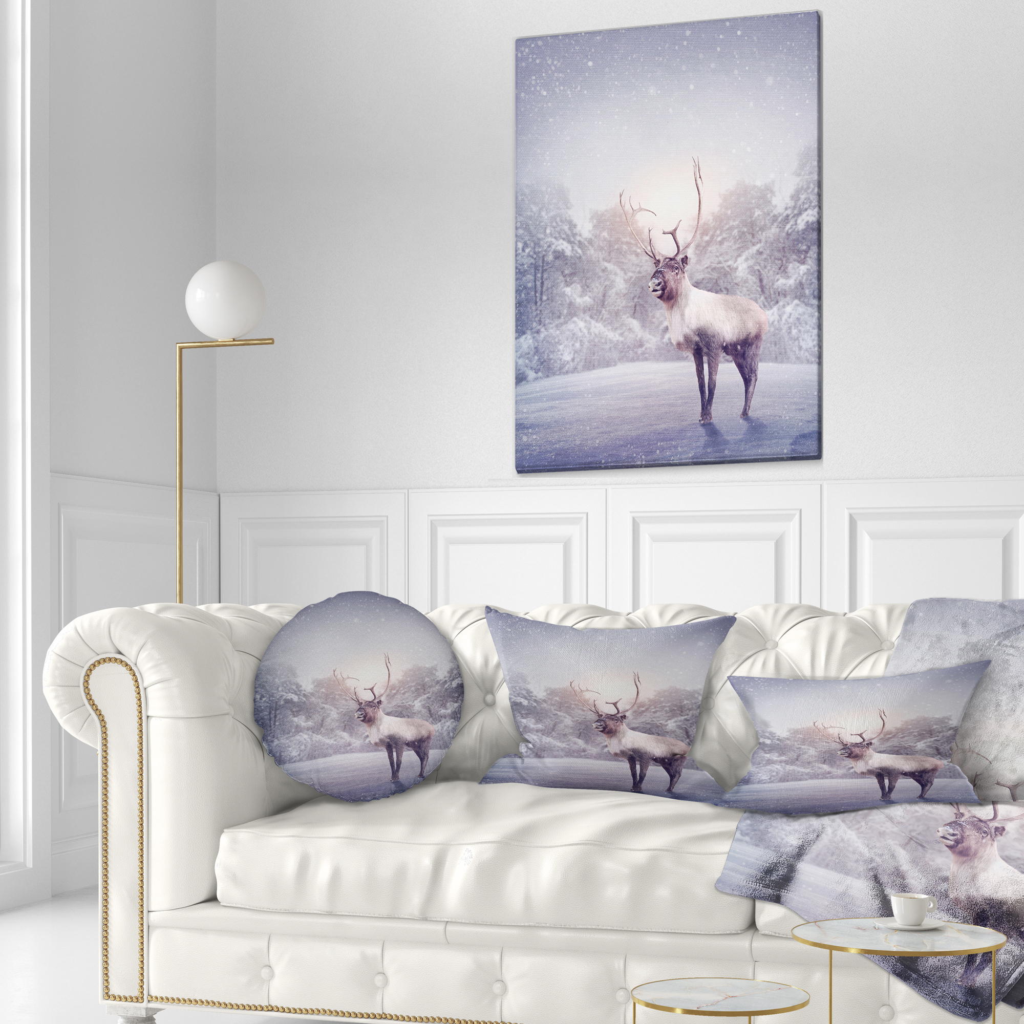 Designart Huge Reindeer Standing in Snow - Animal Throw Pillow - 12x20