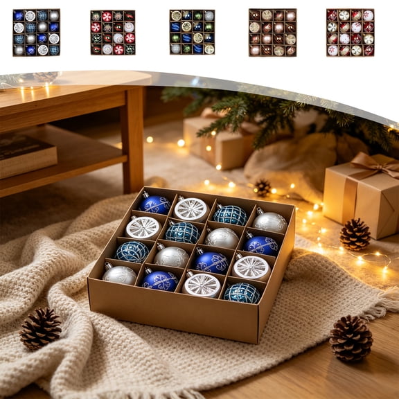 Dmlowu 16Pcs Christmas Ornaments Set, Glossy Shatterproof Christmas Ball Ornaments with Strings, Gift Box Packed Christmas Decorations for Xmas Tree Holiday Party