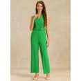 thumbnail image 3 of DARING DIVA Women's Casual Sleeveless Shawl Collar Office Jumpsuit S Grass Green, 3 of 6