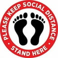 thumbnail image 1 of Pro-Graphx Social Distancing Floor Decal Sticker - Stop 6 Feet Apart Stand Please Wait Here Sign Safety Distance for Grocery Stores, Dr. Offices, Hospitals - 20 Inch Round - 10 Pack, 1 of 4