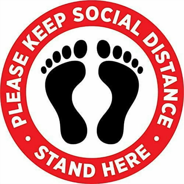 Pro-Graphx Social Distancing Floor Decal Sticker - Stop 6 Feet Apart Stand Please Wait Here Sign Safety Distance for Grocery Stores, Dr. Offices, Hospitals - 20 Inch Round - 10 Pack