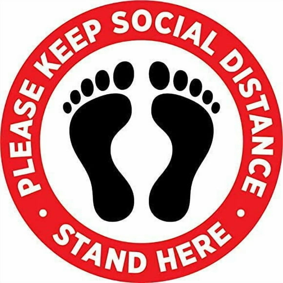 Pro-Graphx Autocollant de Sol Distanciant - Stop 6 Pieds Support à l'Avant Veuillez Attendre Ici Panneau Distance de Sécurité pour Épiceries, Bureaux, Hôpitaux - 20 Pouces Rond - Lot de 10