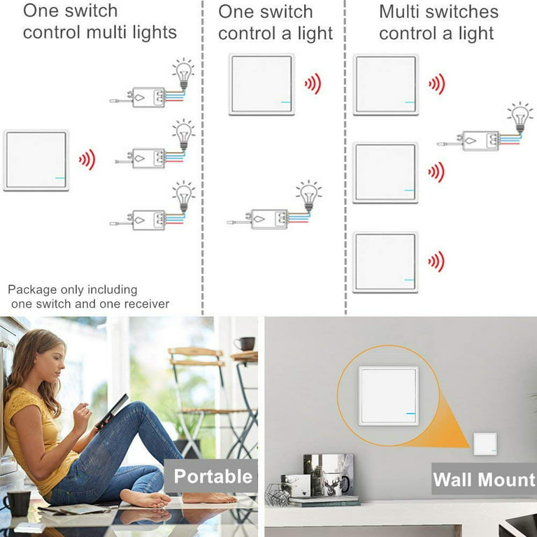 DEWENWILS Wireless Light Switch and Receiver Kit,15A High Power, No in-Wall  Wiring, Remote Control Wall Lighting Switch for Ceiling Light, Fan, Lamp