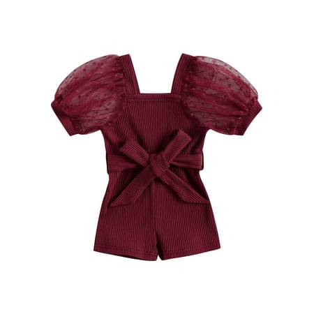 

Bagilaanoe ToddlerBaby Girl Jumpsuit Shorts Short Sleeve Romper Pleated Overalls with Belt 6M 12M 18M 24M 3T 4T Kids Short Pants Summer Outfits