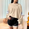thumbnail image 2 of Halloween Sweatshirt for Women Hoodless Sweatshirt with Witch Pattern for Autumn and Wear Long Sleeve Pullover Top for Daily and Beige L, 2 of 4