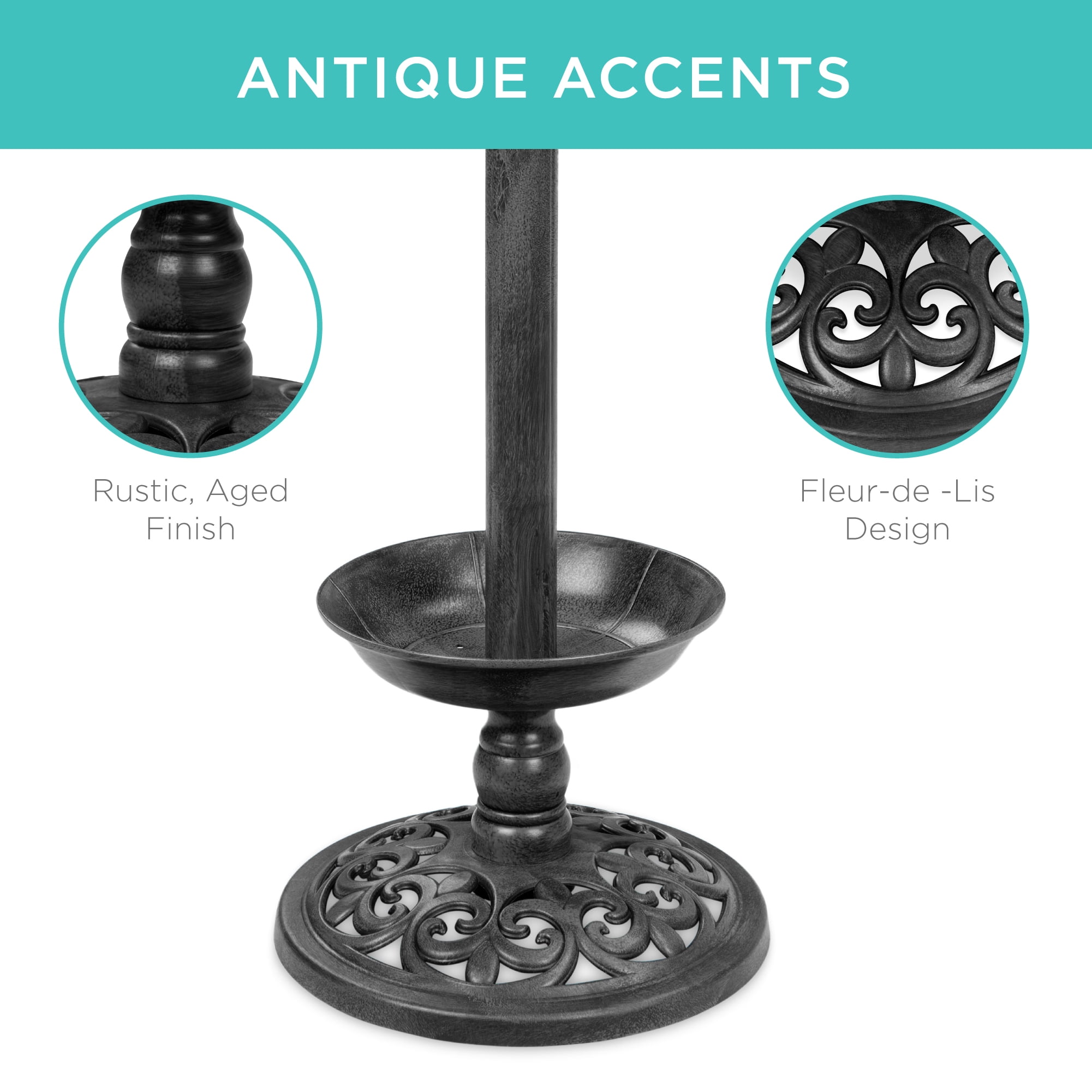 Best Choice Products Solar Lighted Pedestal Bird Bath w/ Planter, Integrated Panel - Black