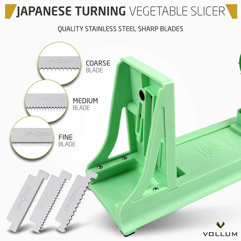 Vollum Japanese Turning Vegetable Spiral Slicer with 1 Straight-Edged Blade and 3 Serrated Blades
