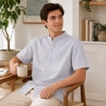 thumbnail image 6 of Men’s Short Sleeve Band Collar Shirt, Lyocell Viscose Linen Blend Button Down Casual Summer Shirt, Relaxed Fit Lightweight Top, 6 of 6