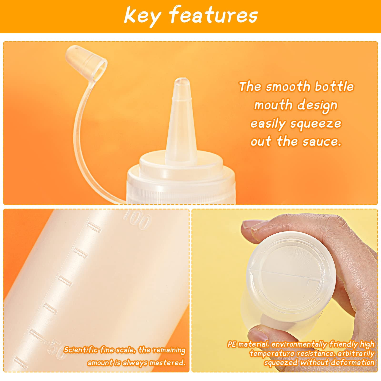 4 Oz Plastic Condiment Squeeze Bottles, 60 Count, Clear, For Cooking and Food Prep