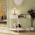 thumbnail image 3 of Console Table, End Table, Wave-Pattern Demi-Lune Design with 2 Storage Drawers and Bottom Shelf for Hallway or Bedroom, Cream White, 3 of 11