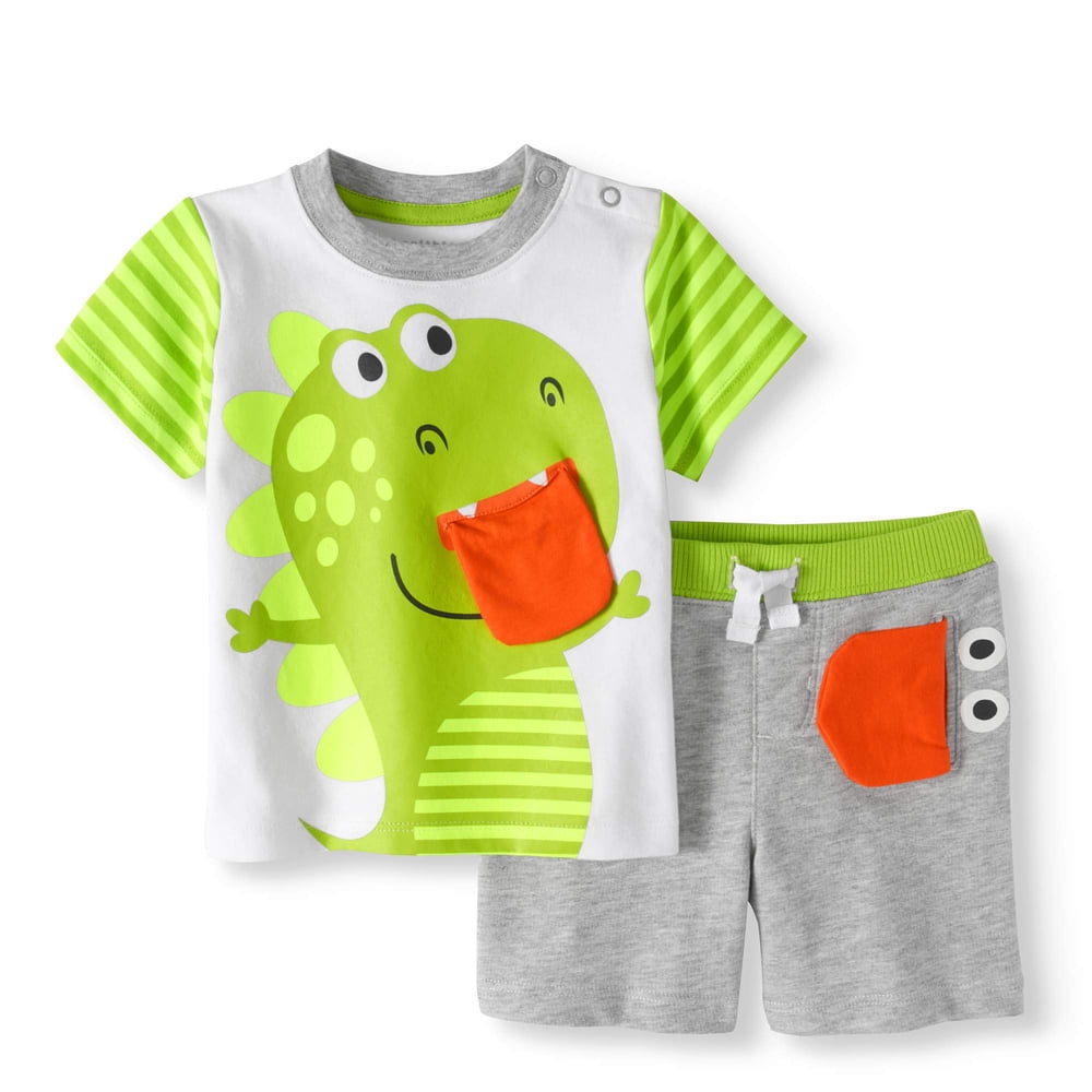 Healthtex Baby Boy Tshirt & 3D Interactive Shorts, 2pc Outfit Set