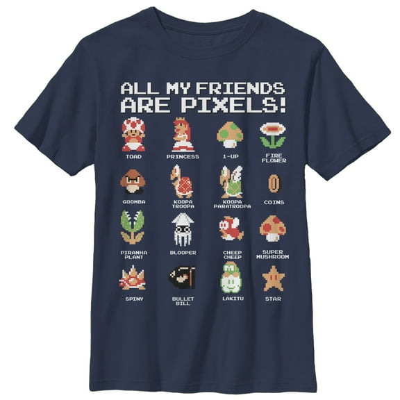 Boy's Nintendo Mario My are Pixels  Graphic Tee Navy Blue Medium