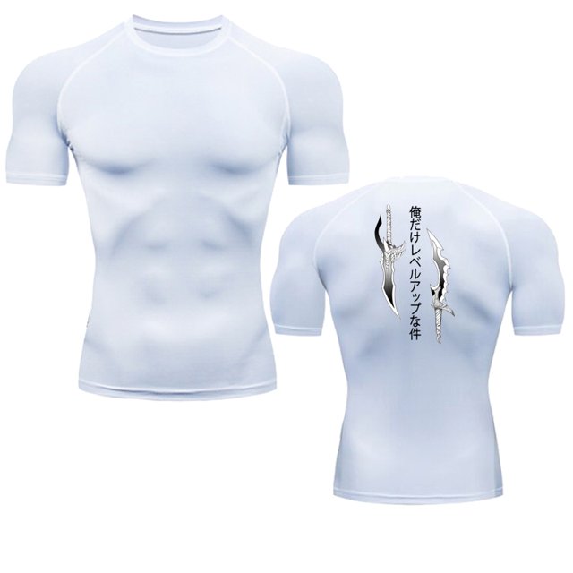 Animated Compression T Shirt Dagger Print for Men Athletic Quick Dry Tops Rash Guard Gym Workout Running Baselayers Undershirts White L
