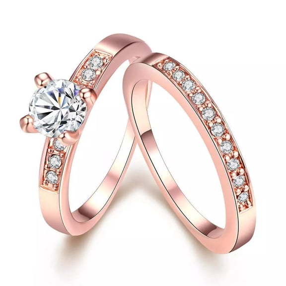 Rose Gold Platinum Plated Bridal Engagement Wedding Set Ring Aaa Zirconia B153