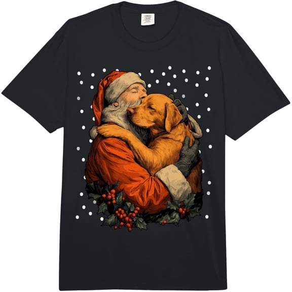 Christmas Labrador Retriever with Santa Claus Winter Dog Comfort Colors Adult Heavyweight Adult T-Shirt