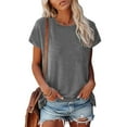 thumbnail image 2 of WEIYLL T-Shirt pour Femmes Manches Courtes Col Rond Été Couleur Unie Coupe Ample Gy1 Tailles TTTTG, 2 of 7