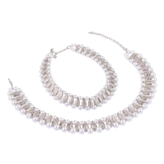 Efulgenz Indian Anklets for Women Faux Pearl Beaded Oxidized Silver Tone Leaf Boho Gothic Vintage Ankle Bracelet Pair Anklet Set Payal Beach Barefoot Feet Jewelry for Women