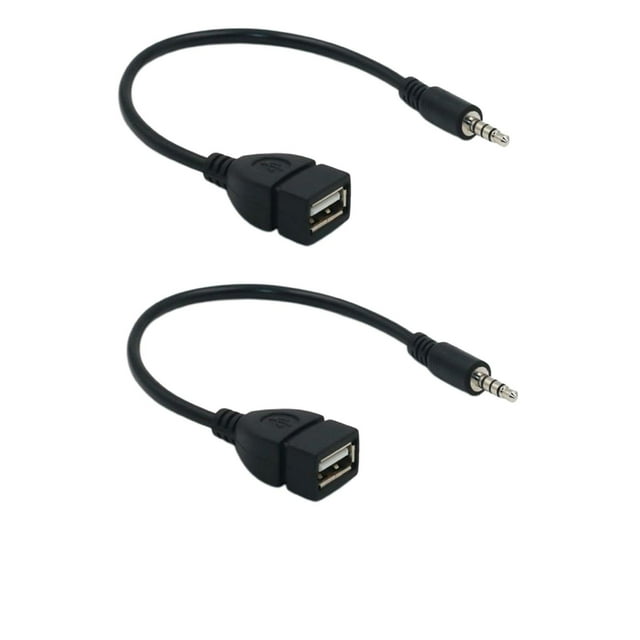 2x Conector de sonido AUX de 3,5 mm a cable convertidor USB 20 cm 7,9 ", negro, diseñado AUX de 3,5 mm para coche Hugo aux a usb