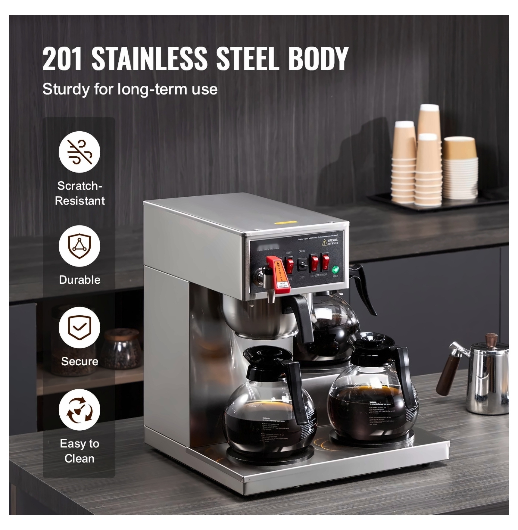 Commercial Coffee Maker 12 Cup, Office Drip Coffee Machine with 3 Carafes