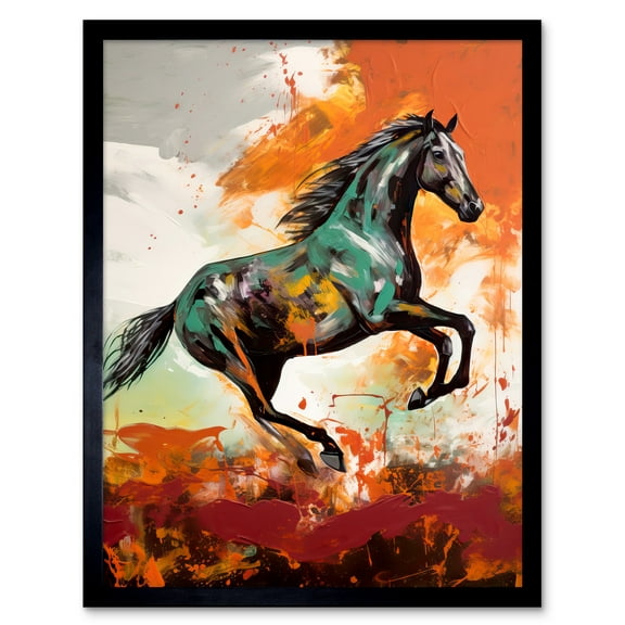 Wild Horse Galloping Across a Barren Landscape Art Print Framed Poster Wall Decor 12x16 inch
