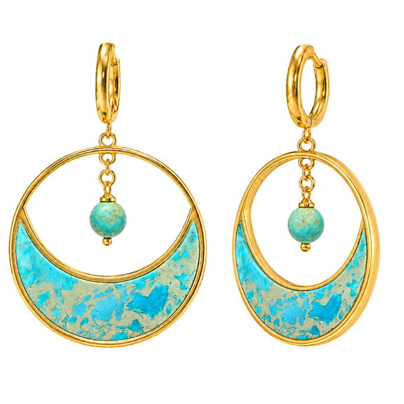 Angelstones Big Drop Dangle Statement Earrings for Women, 14K Gold Plated