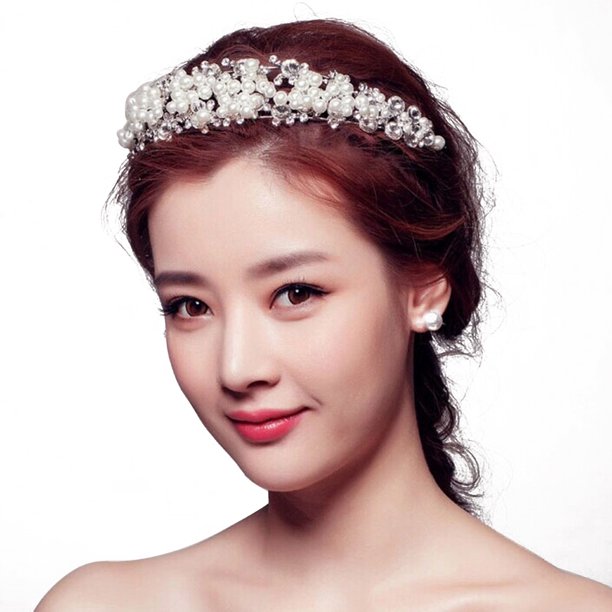 KAKOWELY Diadema tipo tiara para novia, con cristales, diamantes de imitación y perlas, para mujer