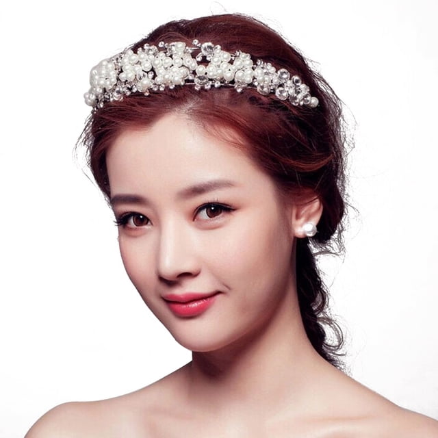 KAKOWELY Diadema tipo tiara para novia, con cristales, diamantes de imitación y perlas, para mujer