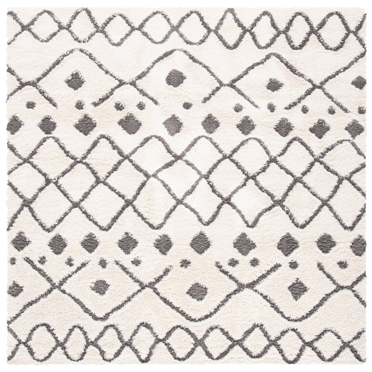 SAFAVIEH Sparta Eliot Geometric Polyester Shag Runner Rug, Ivory/Grey, 2'3" x 8'