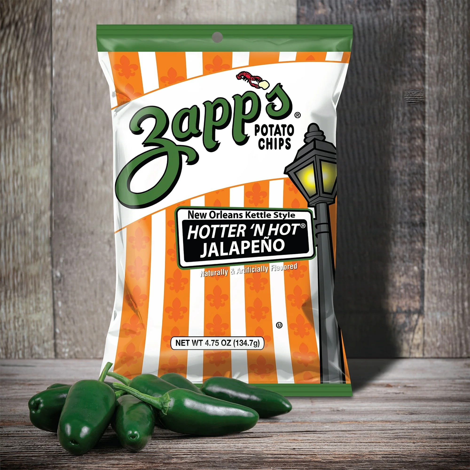 Zapp's New Orleans Kettle Style Hotter 'N Hot Jalapeño Potato Chips, 8 oz. - Pack of 9