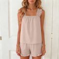 thumbnail image 6 of JFOPQVSM Womens Pajama Set 2 Piece Smocked Sleeve Top and Ruffle Shorts with Pocket Sleepwear Bridal Pj Sets for Party, 6 of 7
