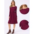 thumbnail image 2 of DARING DIVA Women's Knit Long Sleeve Crew Neck High Waist A-Line Dress XS Wine Red, 2 of 5