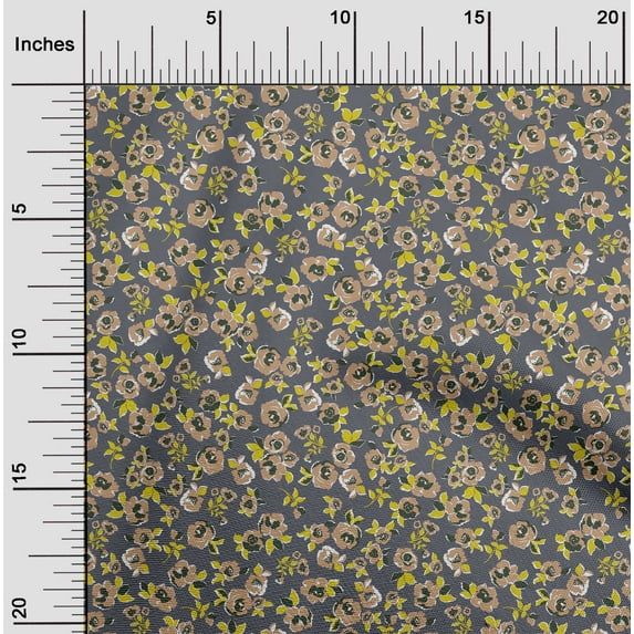 oneOone Silk Tabby Gray Fabric Leaves & Floral Artistic Sewing Material Print Fabric By The Yard 42 Inch Wide