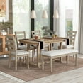 thumbnail image 3 of Harper & Bright Designs Solid Wood Dining Table Set with Bench for 6, 6 Pieces Kitchen Table and Soft Cushion Chairs Set and Wood Grain Pattern Tabletop Rectangle Table, Natural Wood Wash, 3 of 12