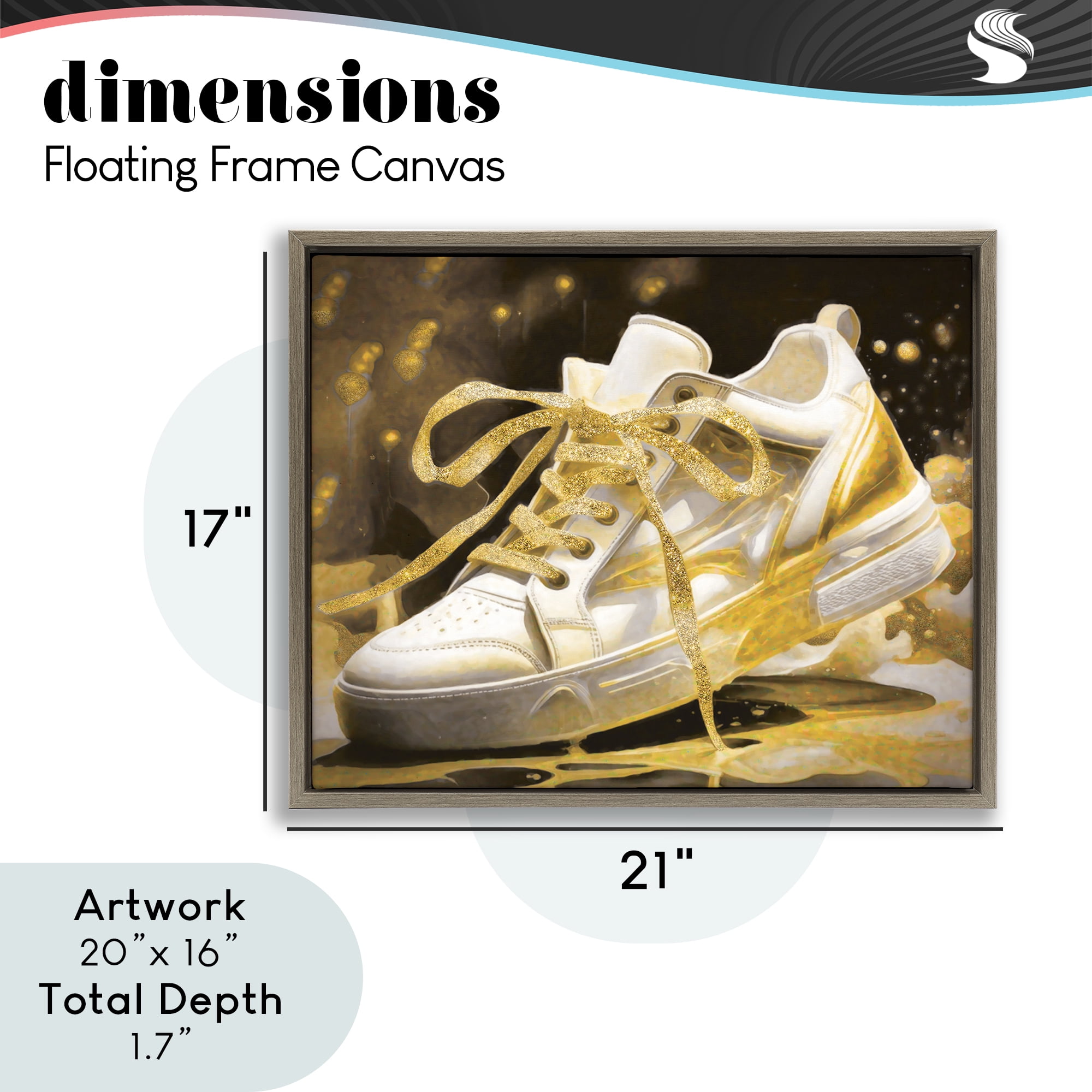 Stupell Industries Splashy Gold Sneaker Brown Framed Floater Canvas Wall Art, design by Grotto Studios