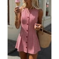 thumbnail image 5 of Red Gingham Sleeveless Button-Front A-Line Casual Mini Dress For Women, 5 of 5