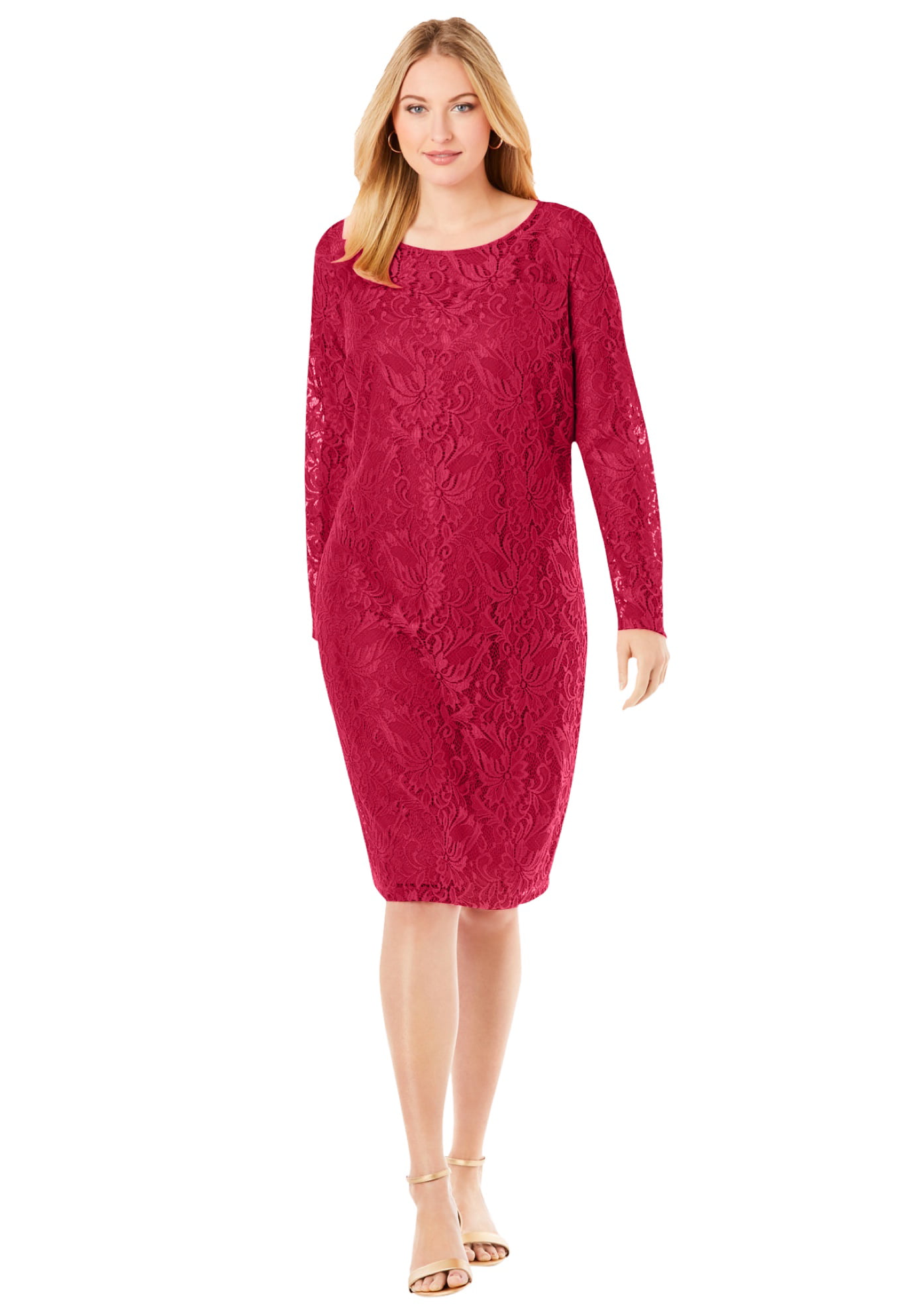 London Times Womens 3/4 Sleeve Scoop Neck Lace Shift Dress 