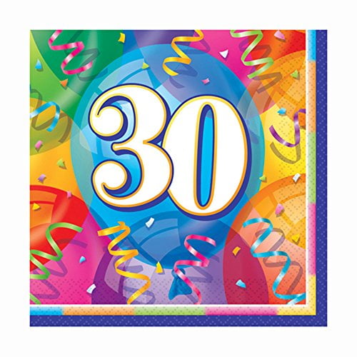 Unique 11372 Brilliant 30th Birthday Party Napkins, 16ct, Multi
