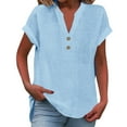 thumbnail image 4 of Womens Tops V Neck Button Short Sleeved Slit Top T Shirt Classic Round Neck With Print Cotton And Linen Suitable for All Body Types & Daily Wear Package Size 25X25X2Cm 5Xl Shirts for Women, 4 of 8