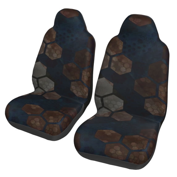 Easy to Install Car Universal Seat Cover, Abstract Vintage Honeycomb Four Seasons Universal Front Seat Cover, 2-Piece