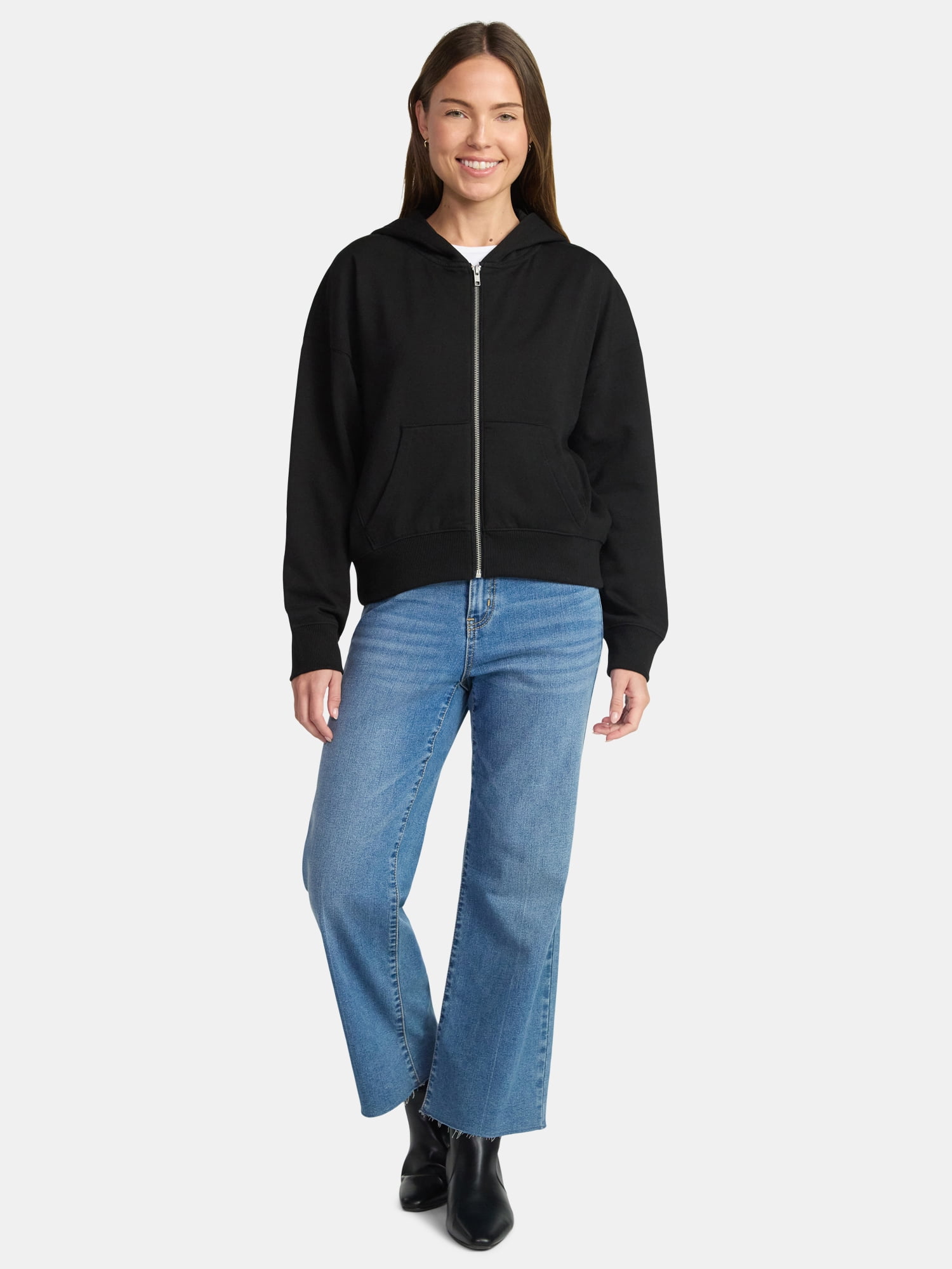 Time and Tru Women's Cropped Zip Up Fleece Hoodie, Sizes XS-XXXL