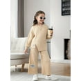 thumbnail image 3 of YMNXA Big Child Girls Casual Outfit Letter Patchwork Hem Knit Top And Pants Two Piece Comfy Fashion Sets For Daily Wear Khaki 3-4 Years, 3 of 6