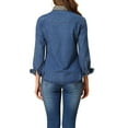 thumbnail image 4 of MODA NOVA Juniors Leopard Button up Long Sleeves Short Denim Shirt with Pockets Light Blue L, 4 of 7