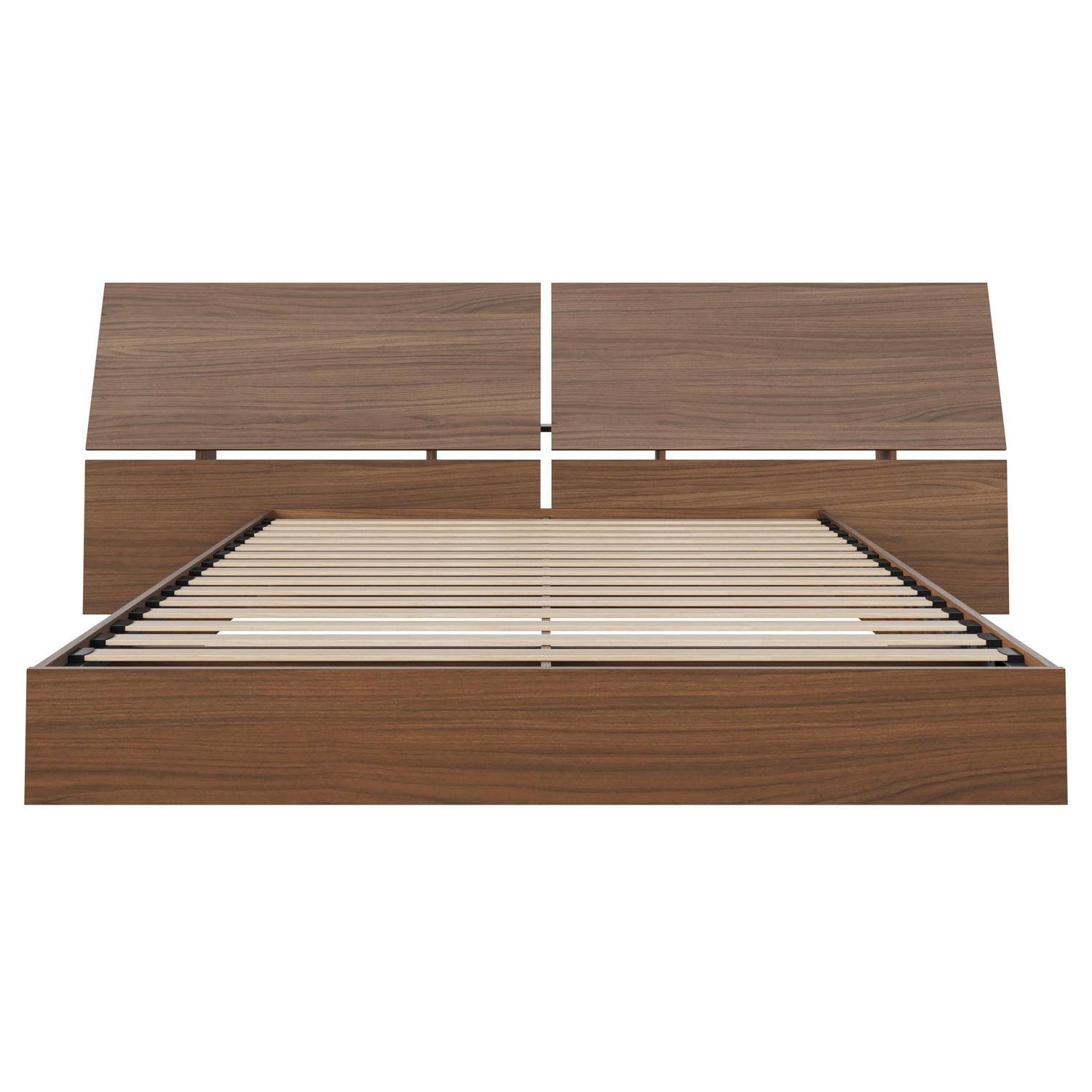 Lit plateforme avec tête de lit panoramique Alibi de Nexera, fini Noyer