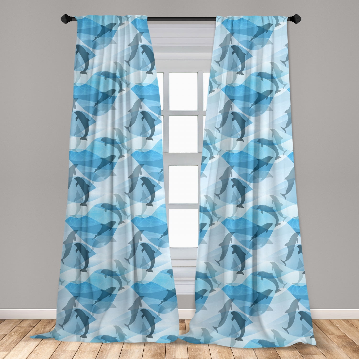 Dolphin Living Room Bedroom Curtain 2 Panels Set Grommet Thermal Insulated Room 