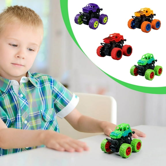 Green Friction Powered 4x4 off-Road Truck Toy Friction Toy Truck with Random Hood Styles, Durable Off-Road Vehicle for Toddlers, Toy Truck for Indoor & Outdoor Play, 3.54*3.1in, Red