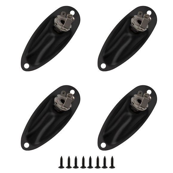 4 piezas Yootones de 1/4 pulgadas mono de entrada de guitarra Jack placa de salida estilo barco cargado con tornillos compatibles con piezas de guitarra eléctrica Fender Stratocaster Strat ST (negro)